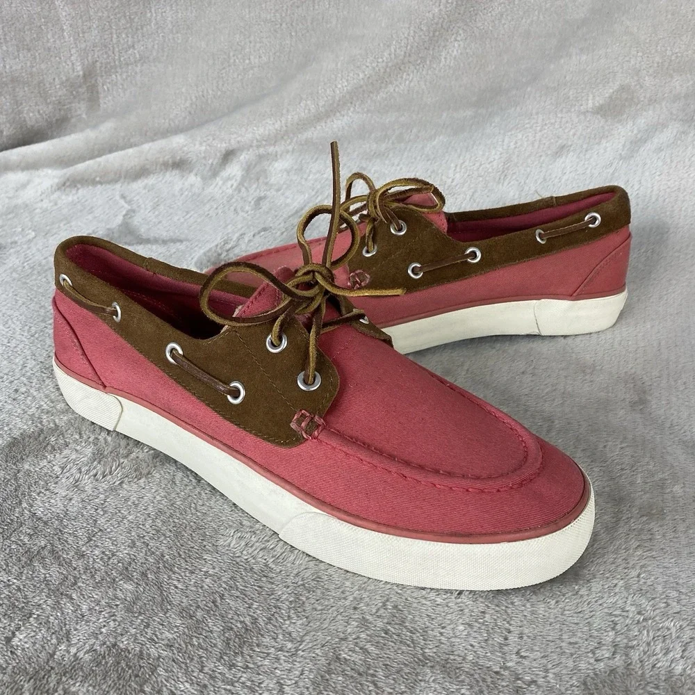 Polo Ralph Lauren Rylander Mens Loafer Slip On Size 10 Red Canvas Boat Shoe NEW